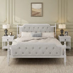 Wooden Platform Bed with Tufted Upholstered Headboard Footboard, No Box Spring Needed, Wood Slat Support Low Profile Bed