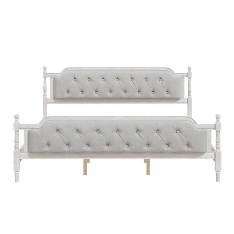 Wooden Platform Bed with Tufted Upholstered Headboard Footboard, No Box Spring Needed, Wood Slat Support Low Profile Bed