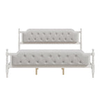 Wooden Platform Bed with Tufted Upholstered Headboard Footboard, No Box Spring Needed, Wood Slat Support Low Profile Bed