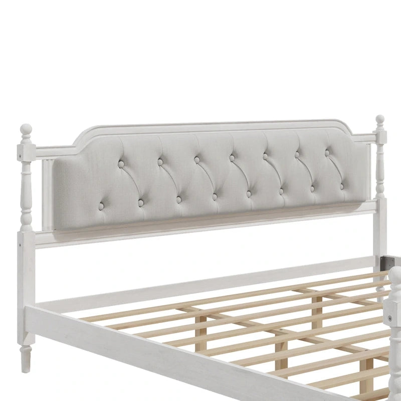 Wooden Platform Bed with Tufted Upholstered Headboard Footboard, No Box Spring Needed, Wood Slat Support Low Profile Bed