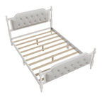 Wooden Platform Bed with Tufted Upholstered Headboard Footboard, No Box Spring Needed, Wood Slat Support Low Profile Bed