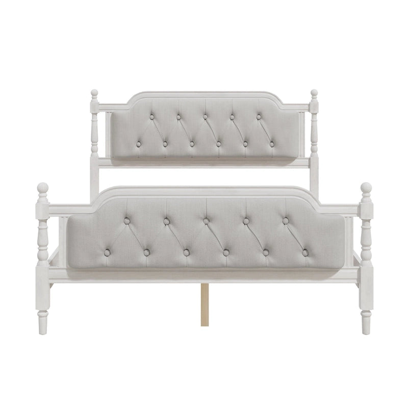 Wooden Platform Bed with Tufted Upholstered Headboard Footboard, No Box Spring Needed, Wood Slat Support Low Profile Bed