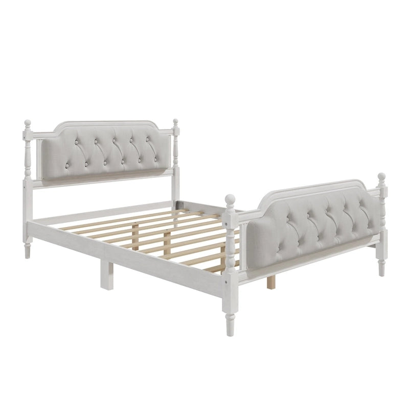 Wooden Platform Bed with Tufted Upholstered Headboard Footboard, No Box Spring Needed, Wood Slat Support Low Profile Bed