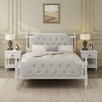 Wooden Platform Bed with Tufted Upholstered Headboard Footboard, No Box Spring Needed, Wood Slat Support Low Profile Bed