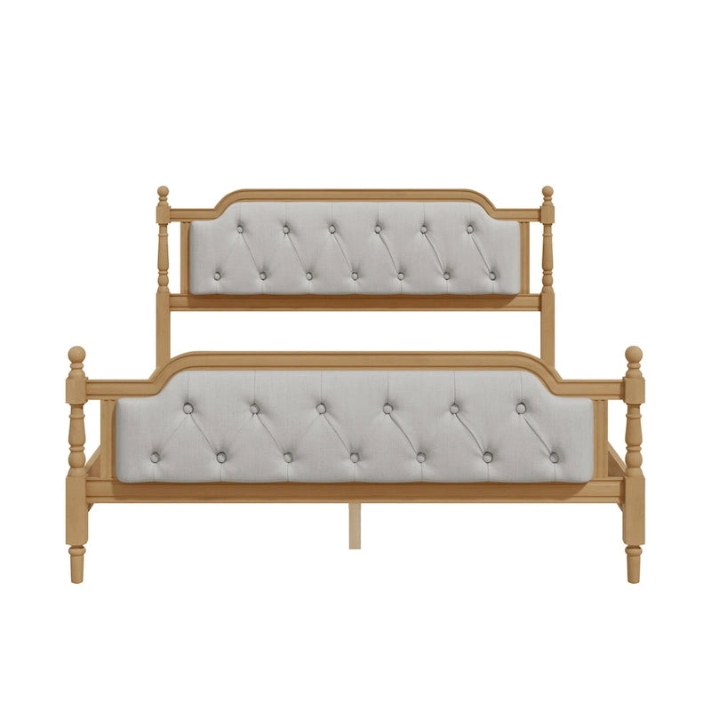 Wooden Platform Bed with Tufted Upholstered Headboard Footboard, No Box Spring Needed, Wood Slat Support Low Profile Bed