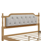 Wooden Platform Bed with Tufted Upholstered Headboard Footboard, No Box Spring Needed, Wood Slat Support Low Profile Bed