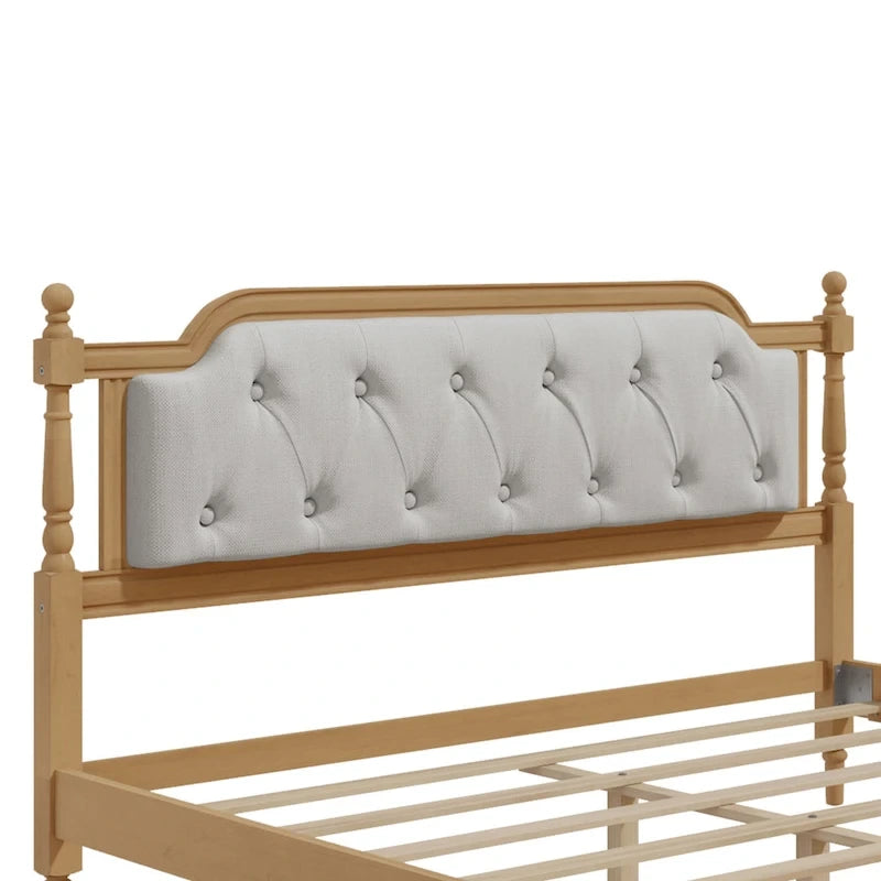 Wooden Platform Bed with Tufted Upholstered Headboard Footboard, No Box Spring Needed, Wood Slat Support Low Profile Bed
