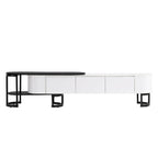 Modern Black White Retractable TV Stand with 3 Drawers and Metal Adjustable Legs for Living Room Bedroom