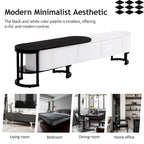 Modern Black White Retractable TV Stand with 3 Drawers and Metal Adjustable Legs for Living Room Bedroom