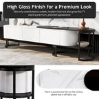 Modern Black White Retractable TV Stand with 3 Drawers and Metal Adjustable Legs for Living Room Bedroom