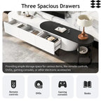 Modern Black White Retractable TV Stand with 3 Drawers and Metal Adjustable Legs for Living Room Bedroom