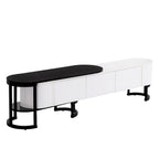 Modern Black White Retractable TV Stand with 3 Drawers and Metal Adjustable Legs for Living Room Bedroom