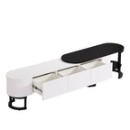 Modern Black White Retractable TV Stand with 3 Drawers and Metal Adjustable Legs for Living Room Bedroom