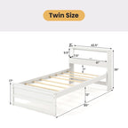 Gymax Twin Size Wooden Bed Frame w/ Charging Station & LED Light