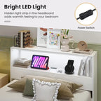 Gymax Twin Size Wooden Bed Frame w/ Charging Station & LED Light