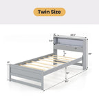 Gymax Twin Size Wooden Bed Frame w/ Charging Station & LED Light