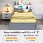 Gymax Twin Size Wooden Bed Frame w/ Charging Station & LED Light
