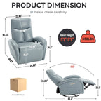 270 Genuine Leather Swivel and Rocker Power Recliner Chair for Elderly, Lving Room Single Sofa w/Lumbar Support & Rolled Arms