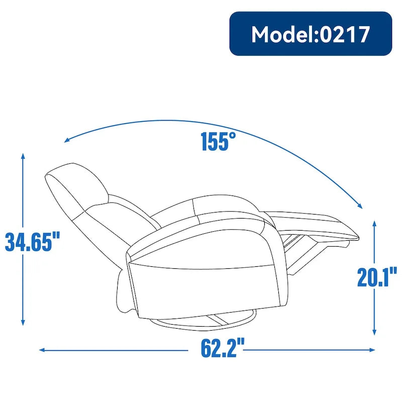 270 Genuine Leather Swivel and Rocker Power Recliner Chair for Elderly, Lving Room Single Sofa w/Lumbar Support & Rolled Arms