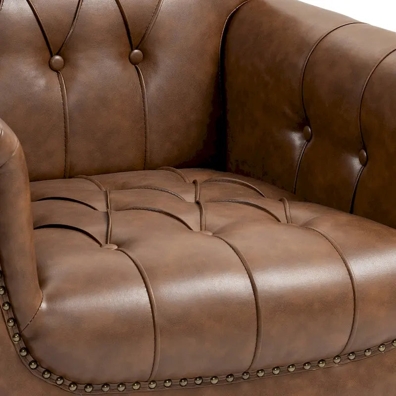 Tufted Vegan Leather Accent Chairs Set of 2, Armchair with Nailhead Trim