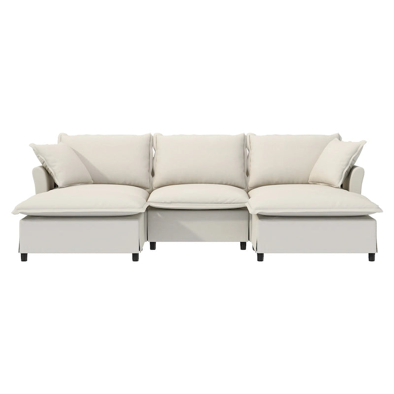 U Shaped Cloud Couch Set Chenille Sectional Sofa w/Ottoman, Pillows