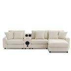 Corduroy Sectional Sofa w/ Bluetooth Speakers, L Shaped Couch