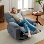 360 Swivel Manual Recliner Single Sofa Chair Fabric Lounge Chair with Pull Out Footrest and Side Pockets