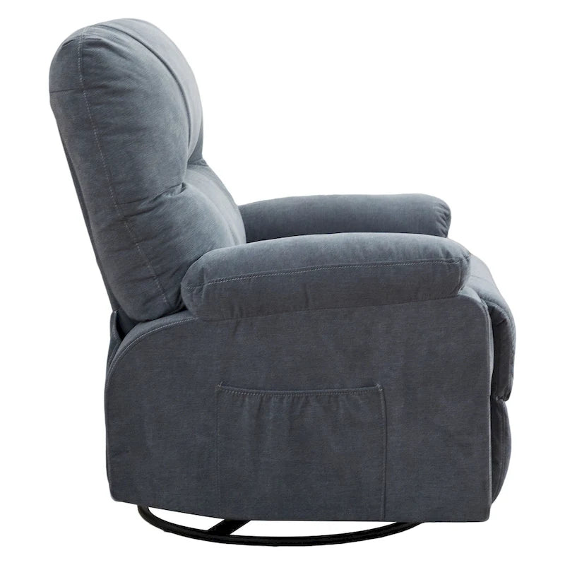 360 Swivel Manual Recliner Single Sofa Chair Fabric Lounge Chair with Pull Out Footrest and Side Pockets