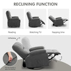 360 Swivel Manual Recliner Single Sofa Chair Fabric Lounge Chair with Pull Out Footrest and Side Pockets