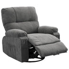 360 Swivel Manual Recliner Single Sofa Chair Fabric Lounge Chair with Pull Out Footrest and Side Pockets