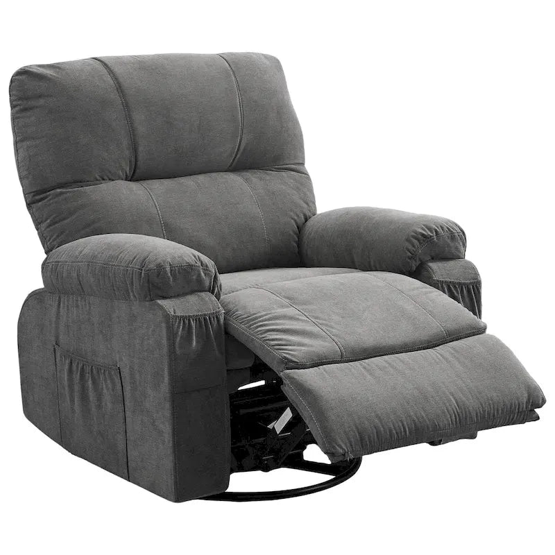 360 Swivel Manual Recliner Single Sofa Chair Fabric Lounge Chair with Pull Out Footrest and Side Pockets