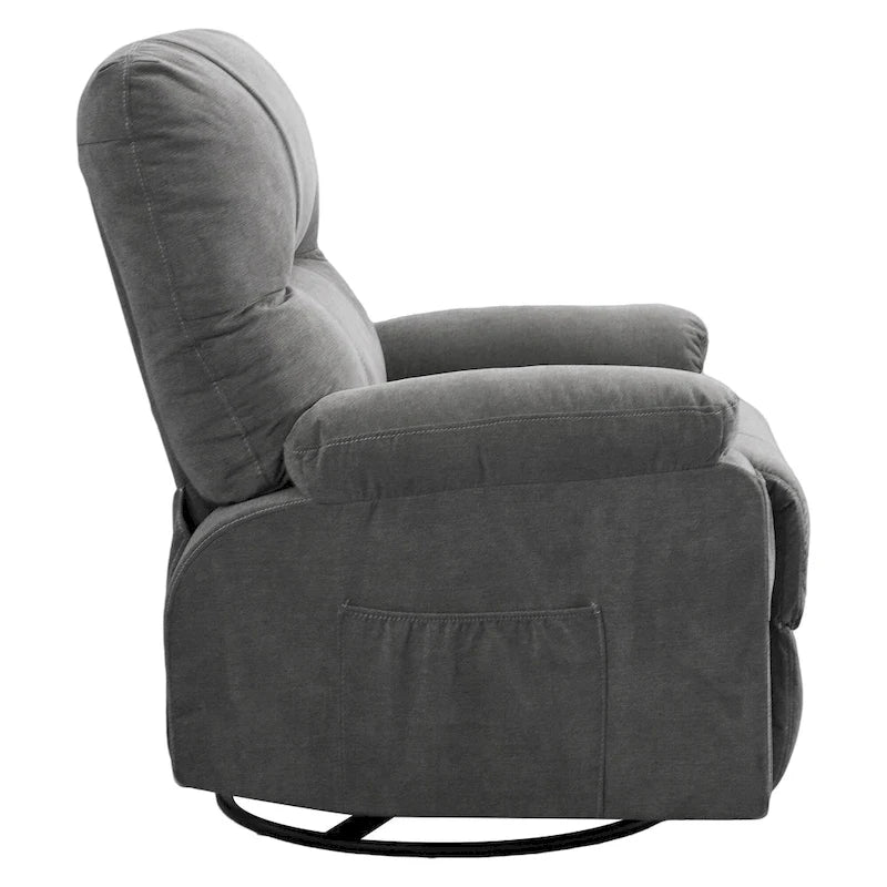360 Swivel Manual Recliner Single Sofa Chair Fabric Lounge Chair with Pull Out Footrest and Side Pockets