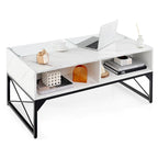 Gymax High-gloss LED Coffee Table w/ Faux Marble & Tempered Glass Top
