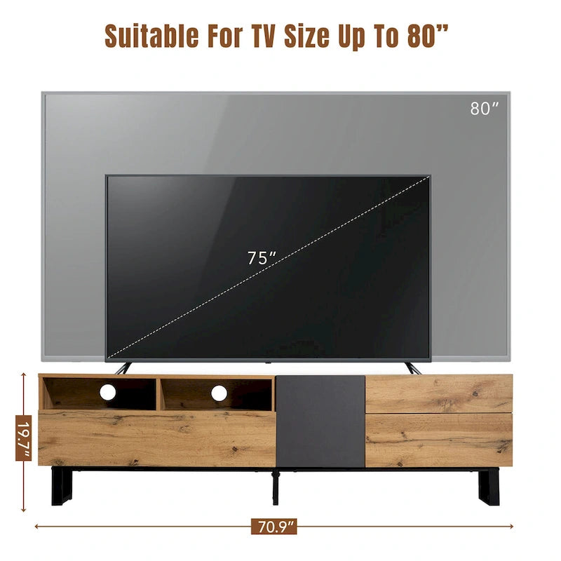 TV Stand for 80 TV with Double Storage Space, Media Console Table, Entertainment Center with Drop Down Door