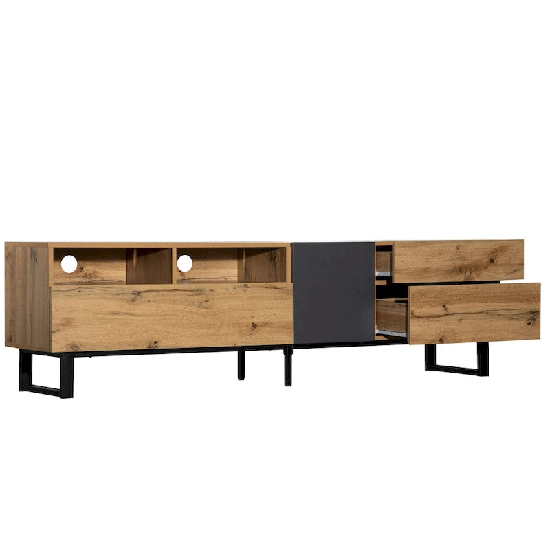 TV Stand for 80 TV with Double Storage Space, Media Console Table, Entertainment Center with Drop Down Door