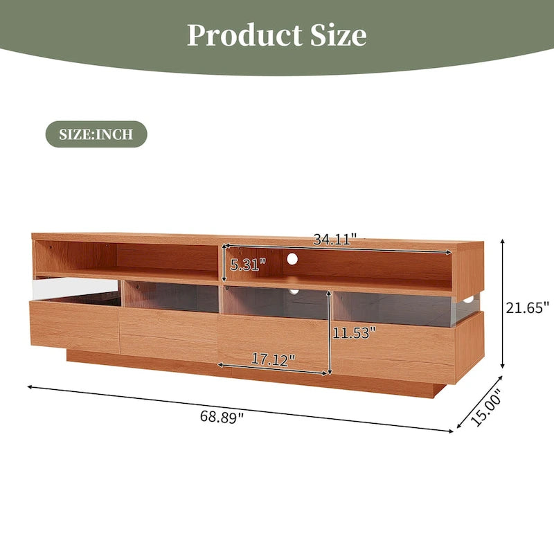 Freestanding TV Console TV Stand with 4 Drawers Media Console Table with Acrylic Transparent Storage for TVs up to 75