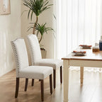 Dark Brown Leather Upholstered Dining Chair Set of 2 w/Nailhead Trim and Wood Legs for Dining Room