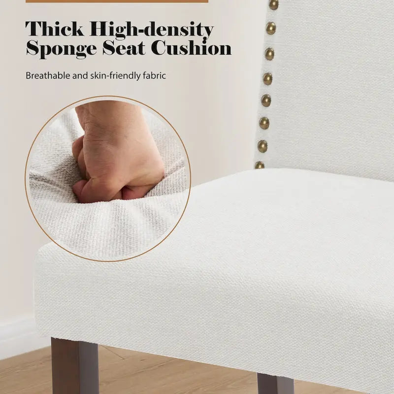 Dark Brown Leather Upholstered Dining Chair Set of 2 w/Nailhead Trim and Wood Legs for Dining Room