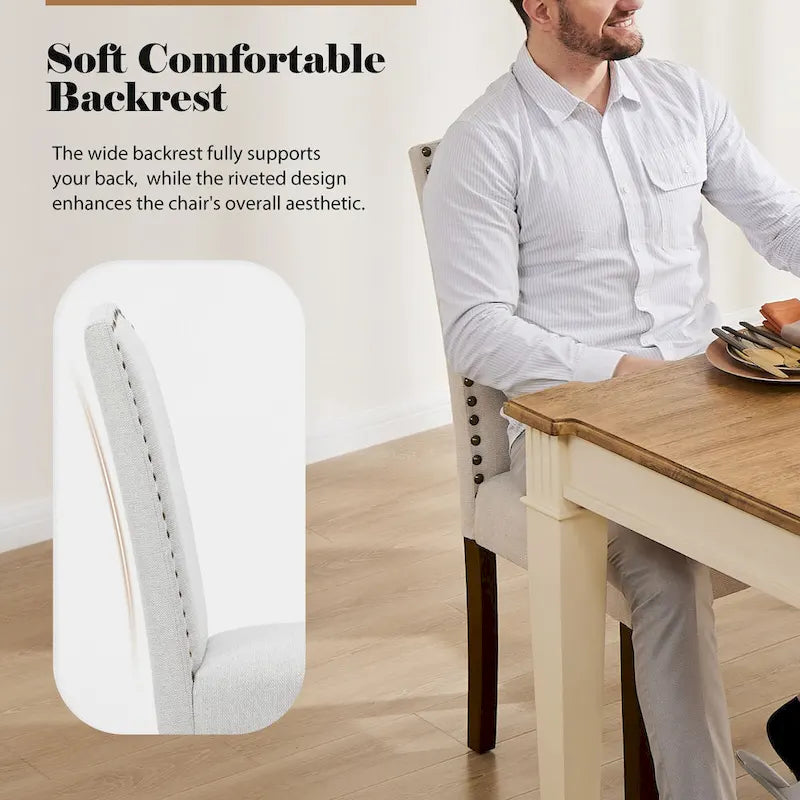 Dark Brown Leather Upholstered Dining Chair Set of 2 w/Nailhead Trim and Wood Legs for Dining Room