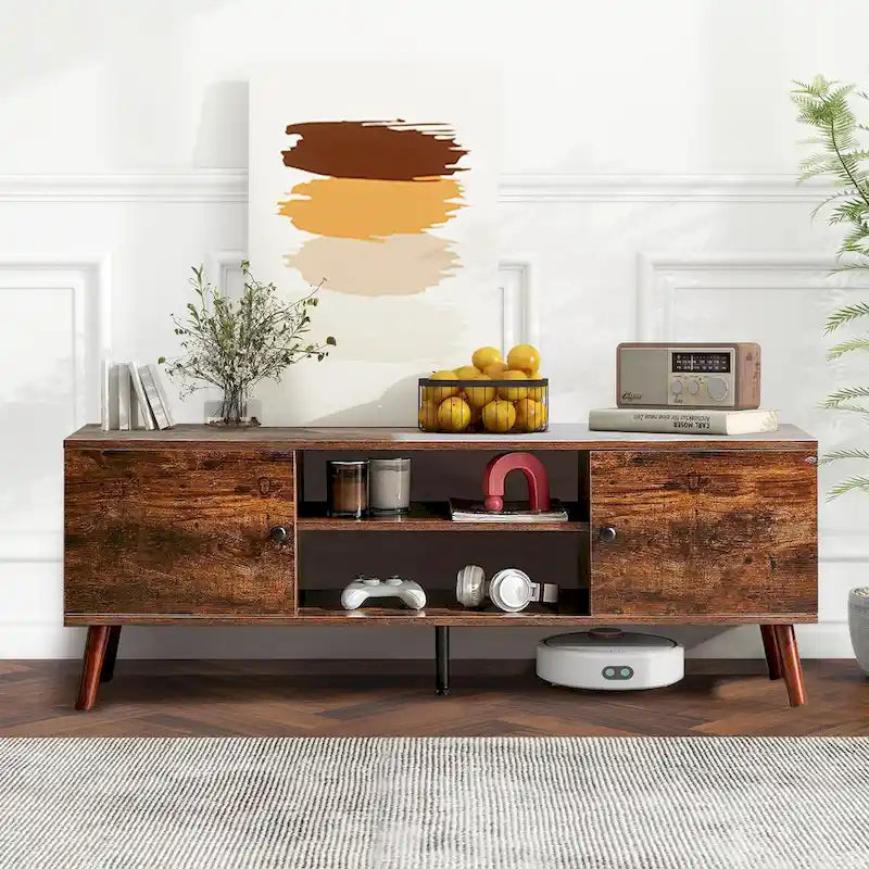 TV Stand with Storage for 50/55/60 Inch Entertainment Center, with 2 Cabinets & Shelves