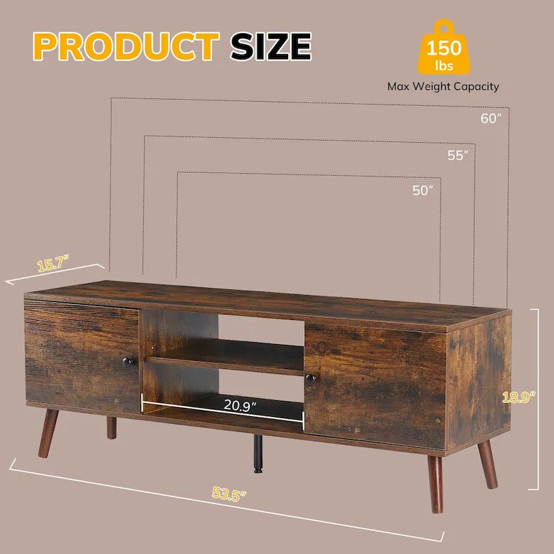 TV Stand with Storage for 50/55/60 Inch Entertainment Center, with 2 Cabinets & Shelves