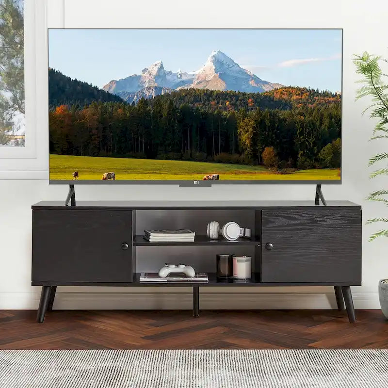 TV Stand with Storage for 50/55/60 Inch Entertainment Center, with 2 Cabinets & Shelves