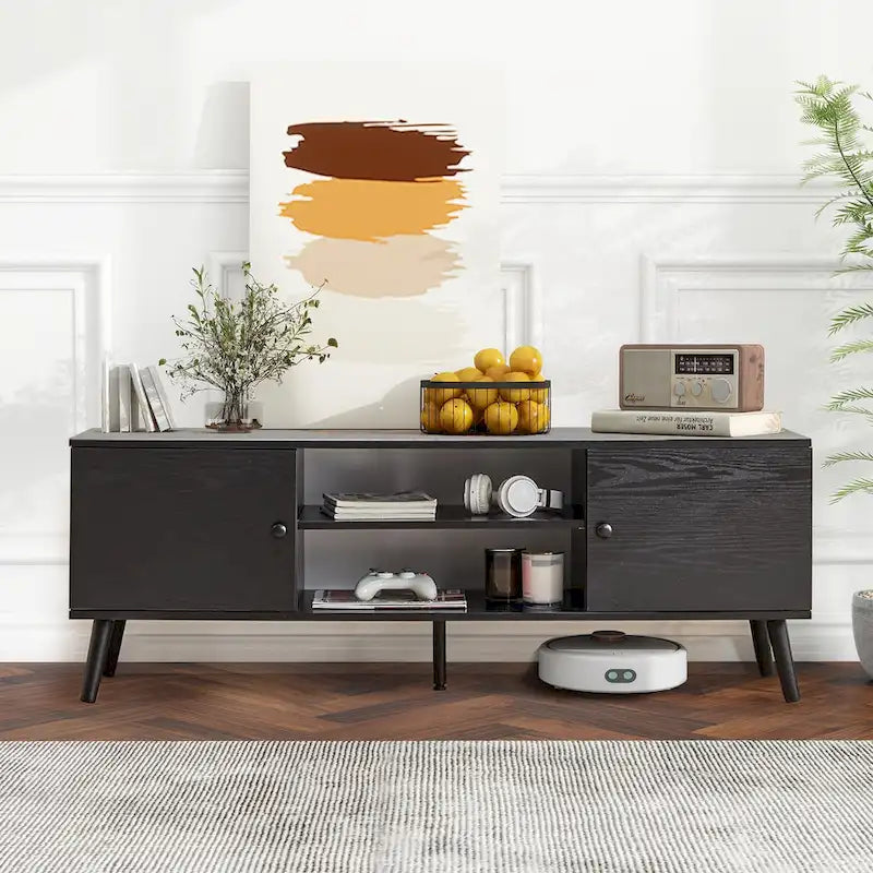 TV Stand with Storage for 50/55/60 Inch Entertainment Center, with 2 Cabinets & Shelves