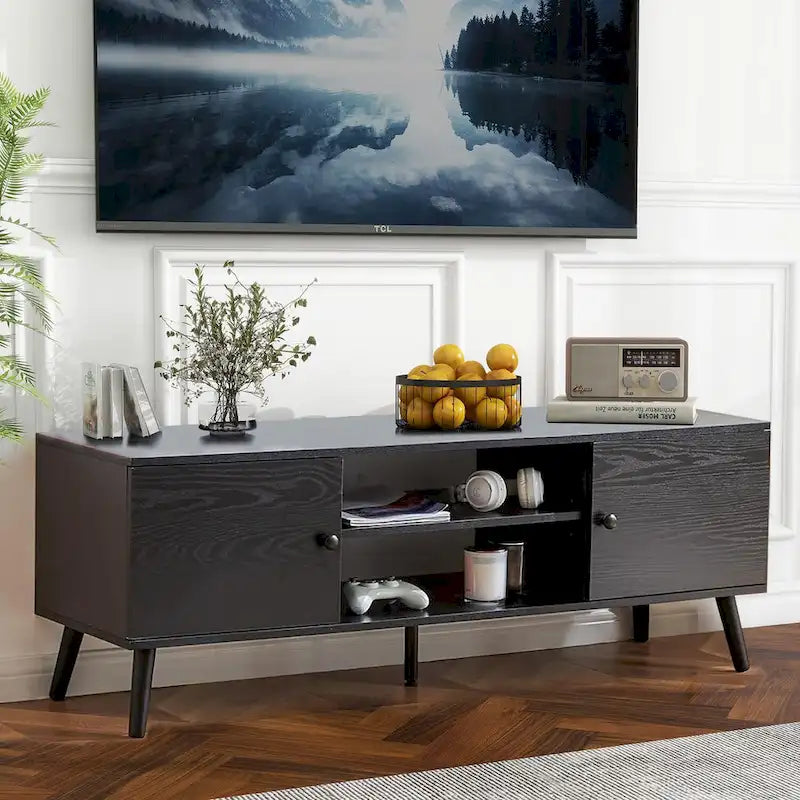 TV Stand with Storage for 50/55/60 Inch Entertainment Center, with 2 Cabinets & Shelves