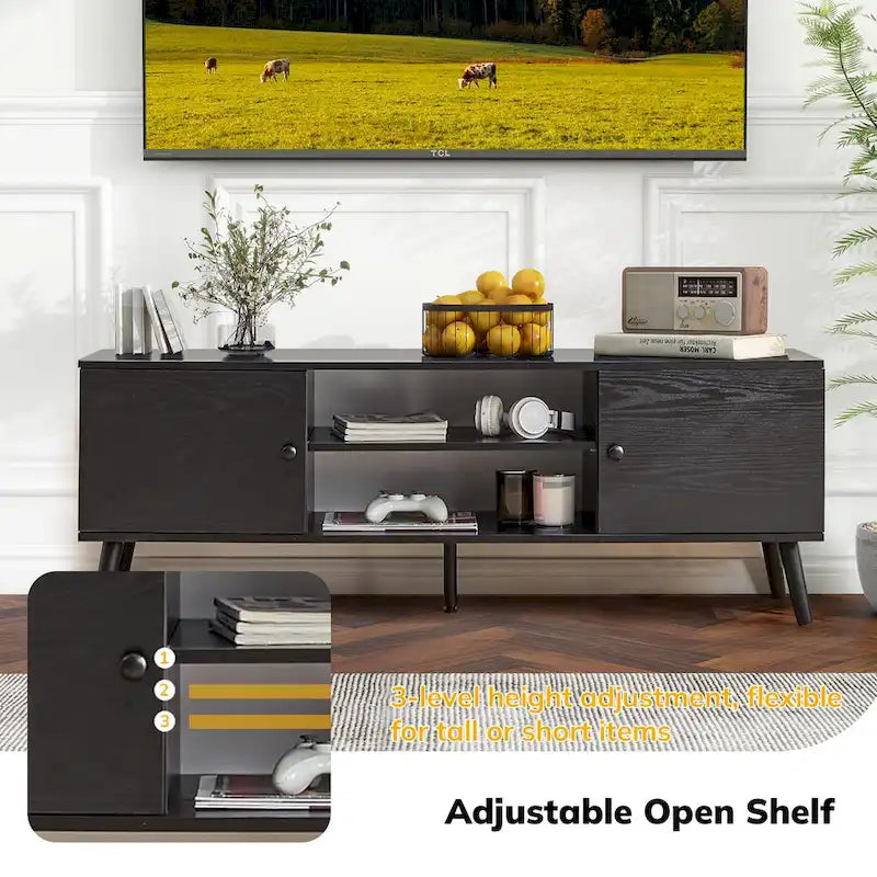 TV Stand with Storage for 50/55/60 Inch Entertainment Center, with 2 Cabinets & Shelves