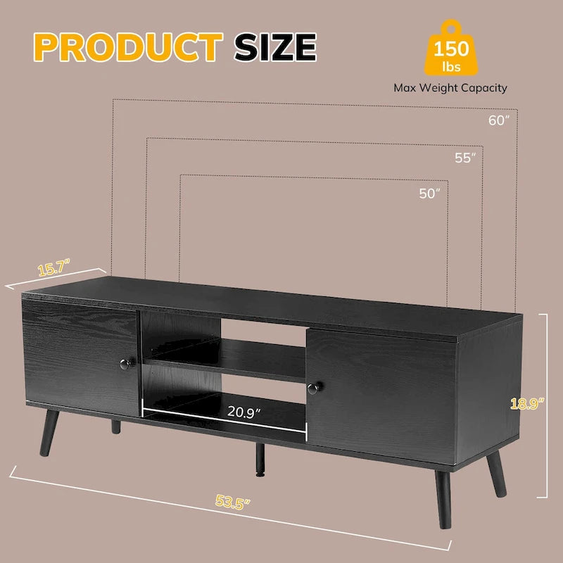 TV Stand with Storage for 50/55/60 Inch Entertainment Center, with 2 Cabinets & Shelves