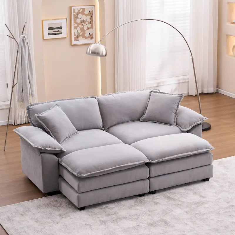 2-seater sofa with 2 cushions, 2 pillows and 2 ottomans, comfortable sofa - Living room deep sofa, modular sofa