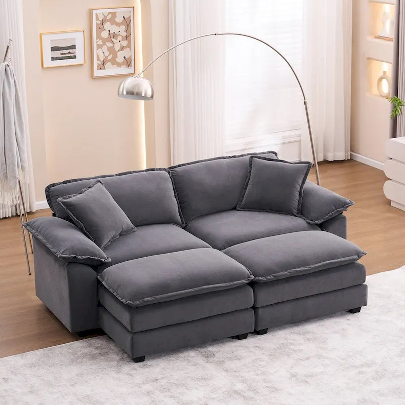 2-seater sofa with 2 cushions, 2 pillows and 2 ottomans, comfortable sofa - Living room deep sofa, modular sofa