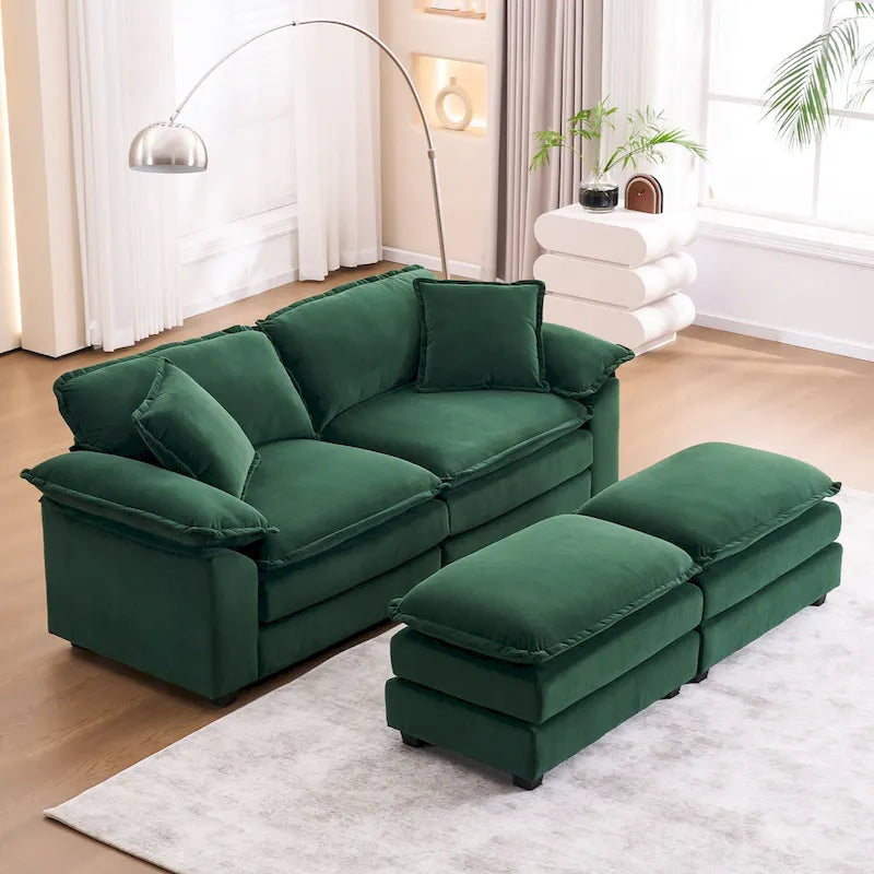 2-seater sofa with 2 cushions, 2 pillows and 2 ottomans, comfortable sofa - Living room deep sofa, modular sofa