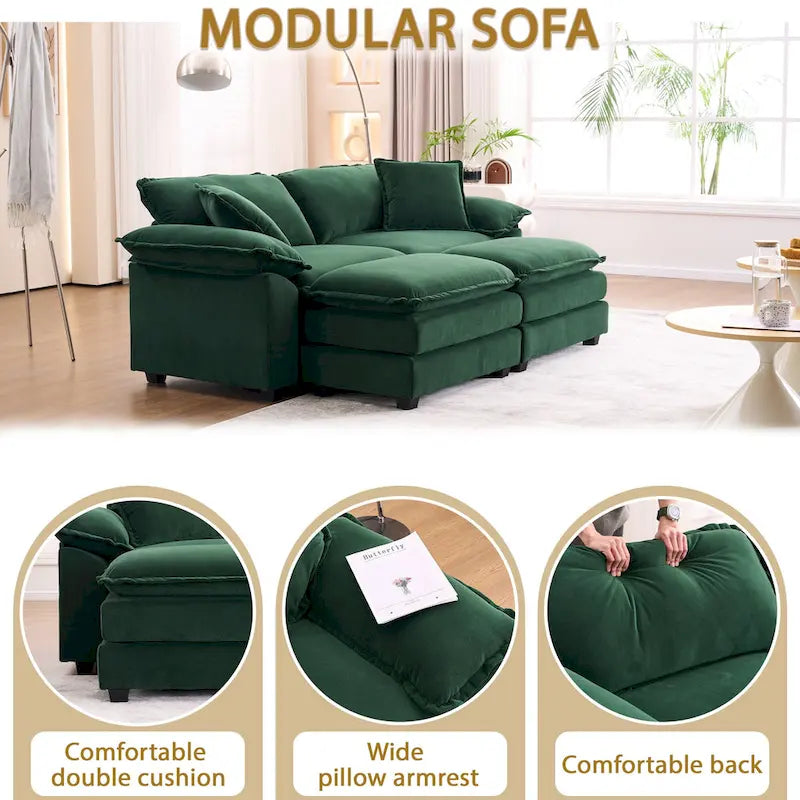 2-seater sofa with 2 cushions, 2 pillows and 2 ottomans, comfortable sofa - Living room deep sofa, modular sofa